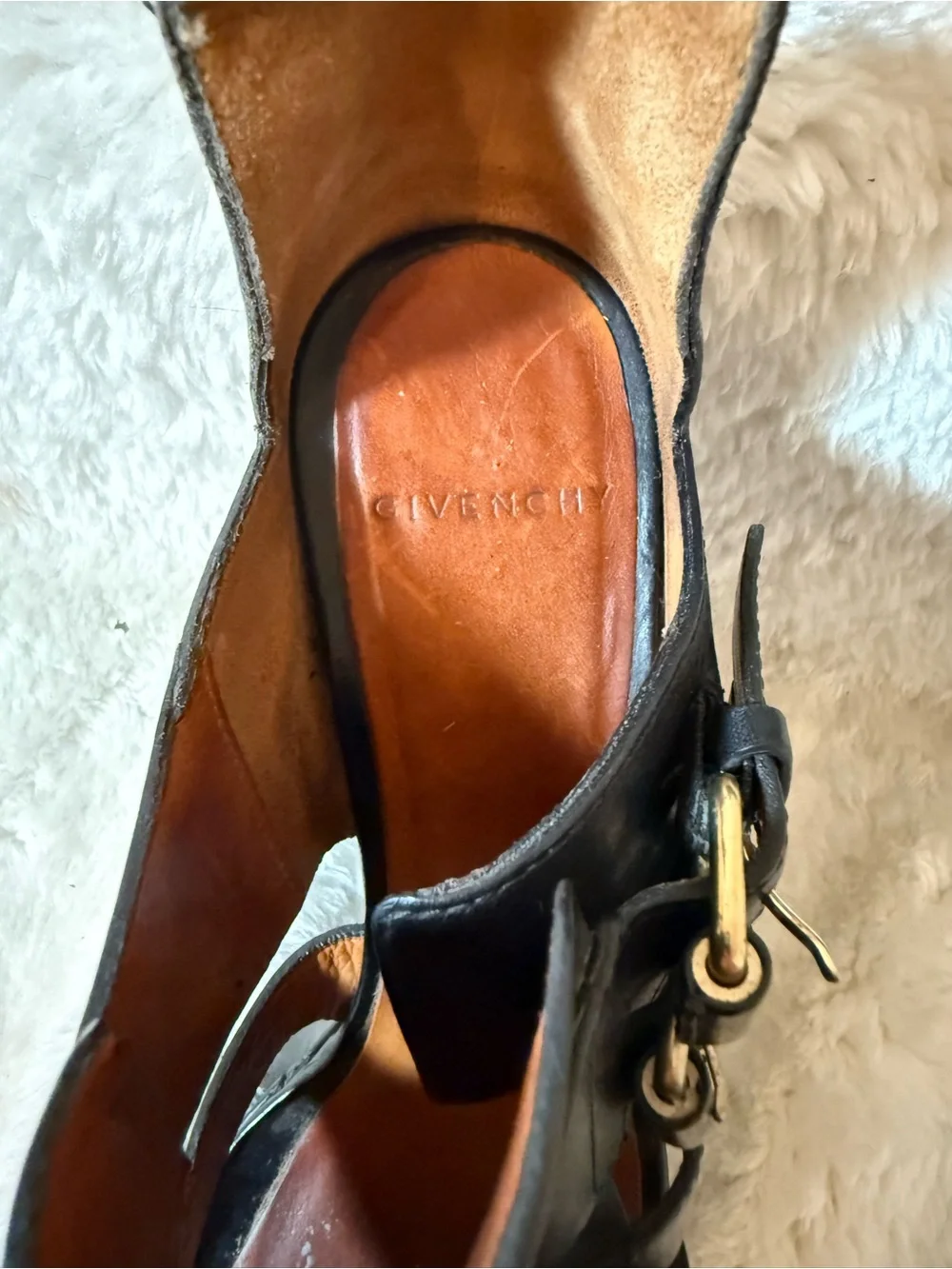 Givenchy Black Leather Strappy Wedge Sandals